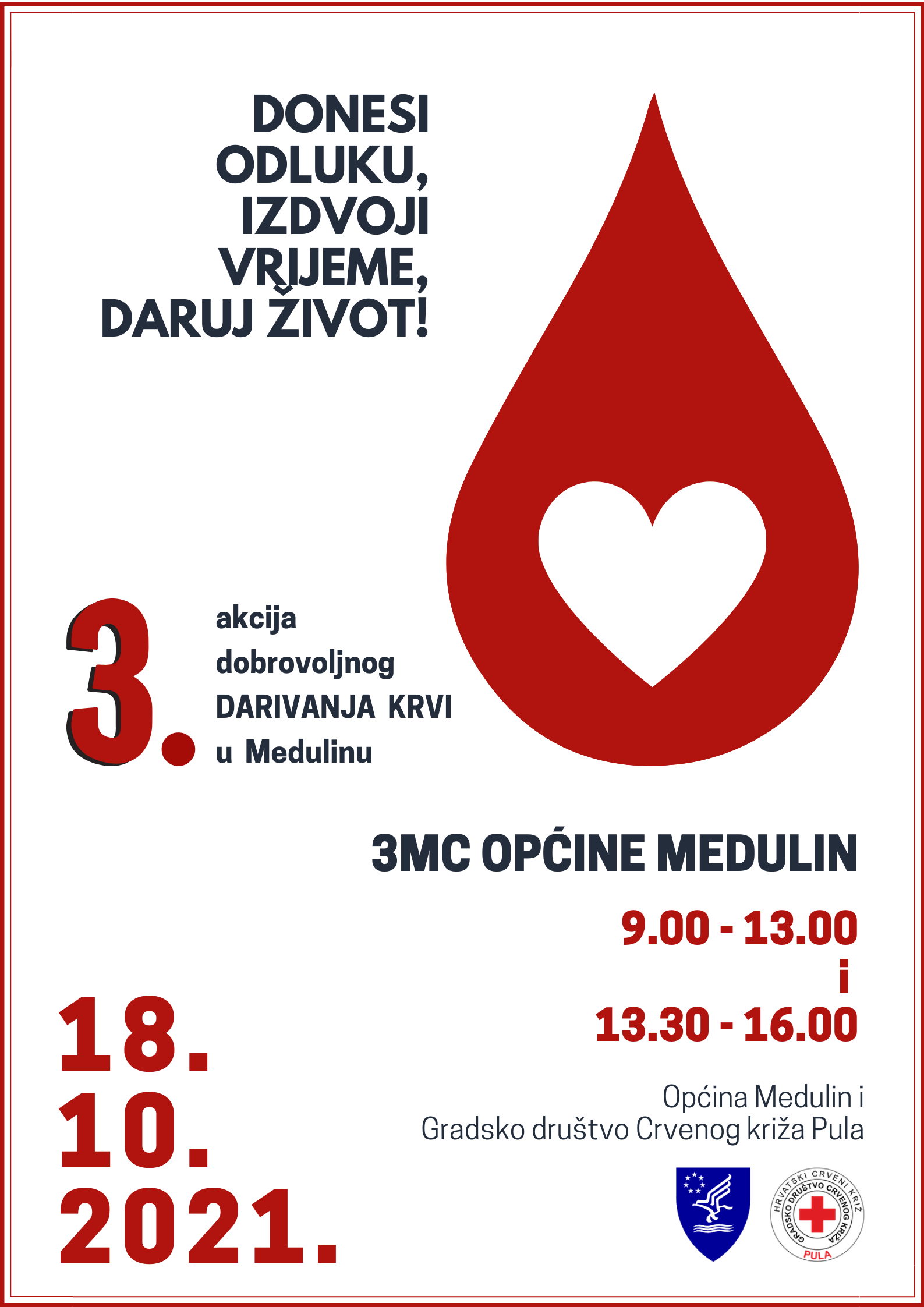 Najava i poziv na 3. akciju dobrovoljnog darivanja krvi u Medulinu