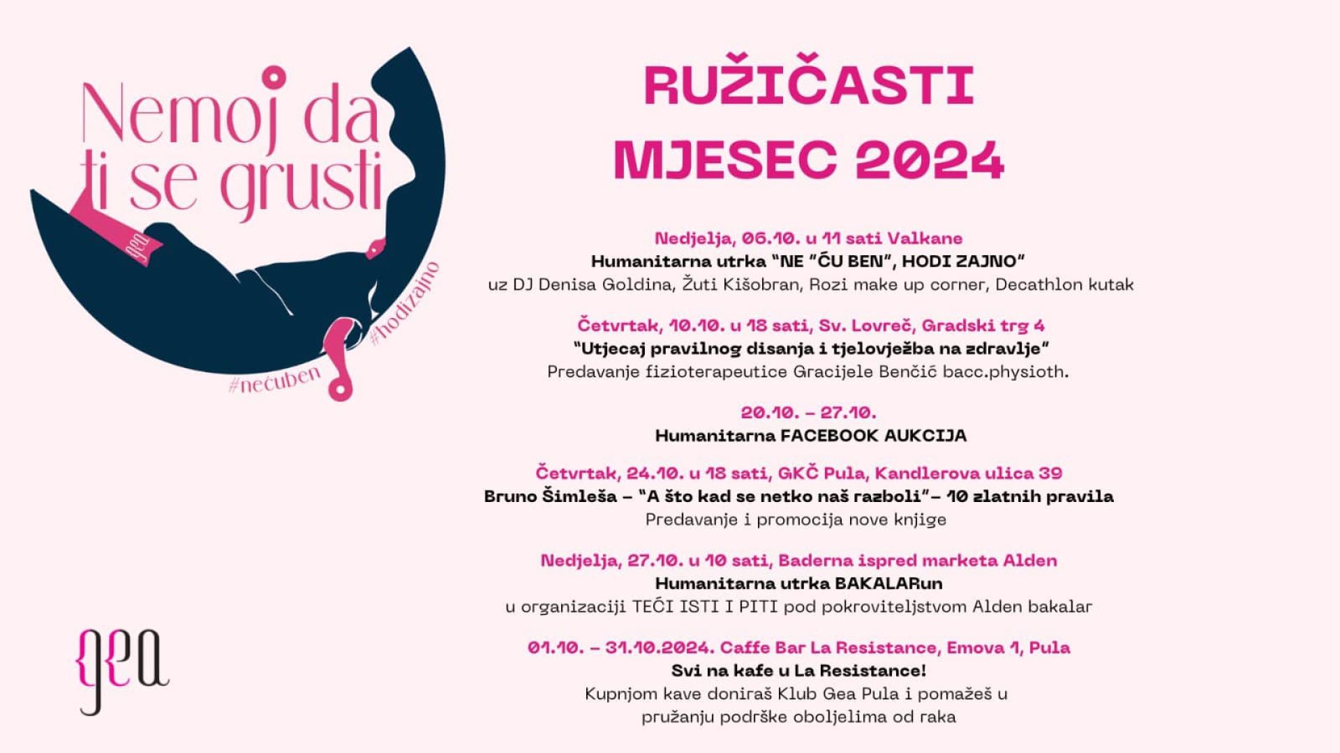 Klub Gea Pula - Ružičasti mjesec 2024 i Dan ružičaste vrpce 