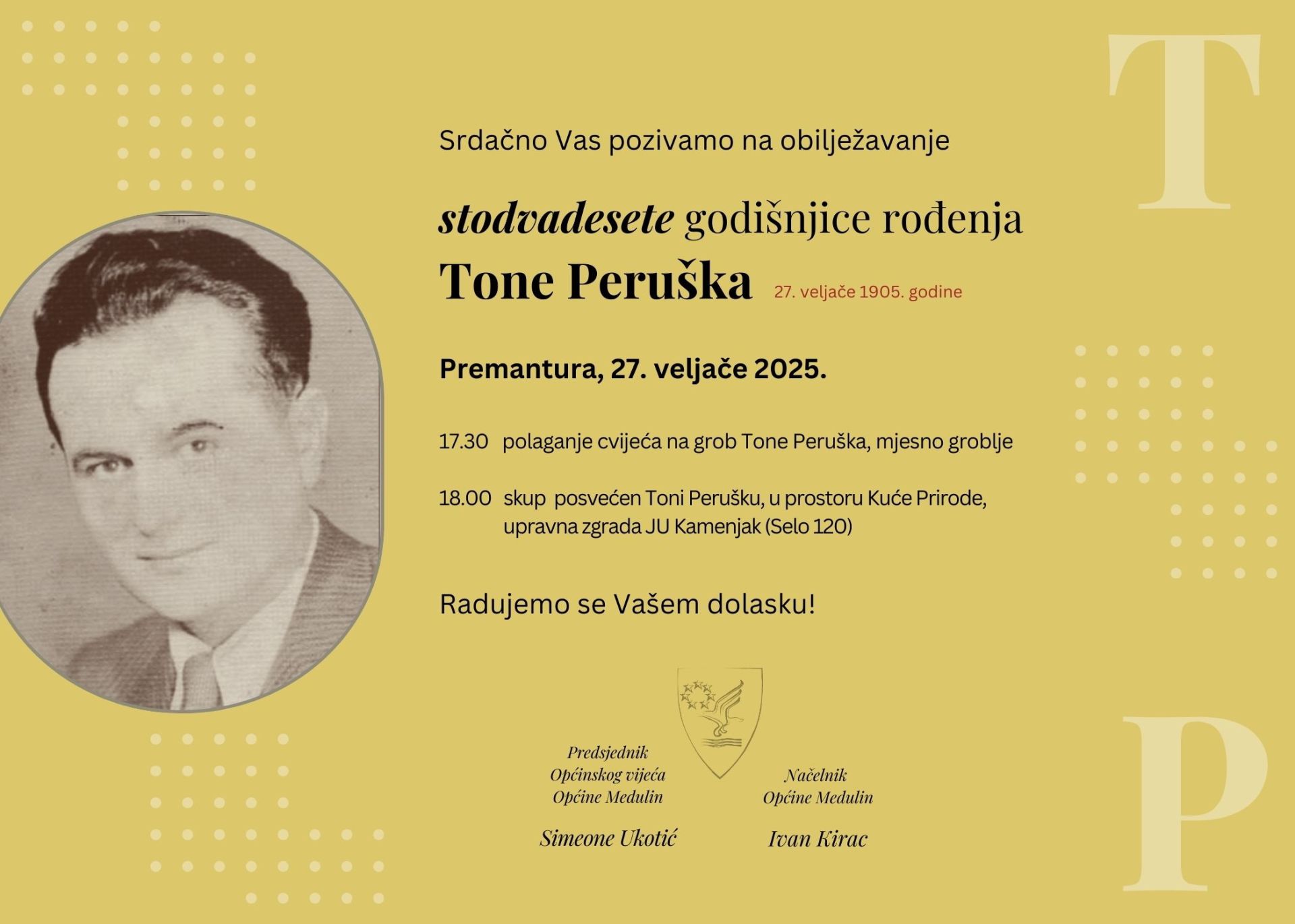 Obilježavanje 120. godišnjice rođenja Tone Peruška – 27.02.2025.