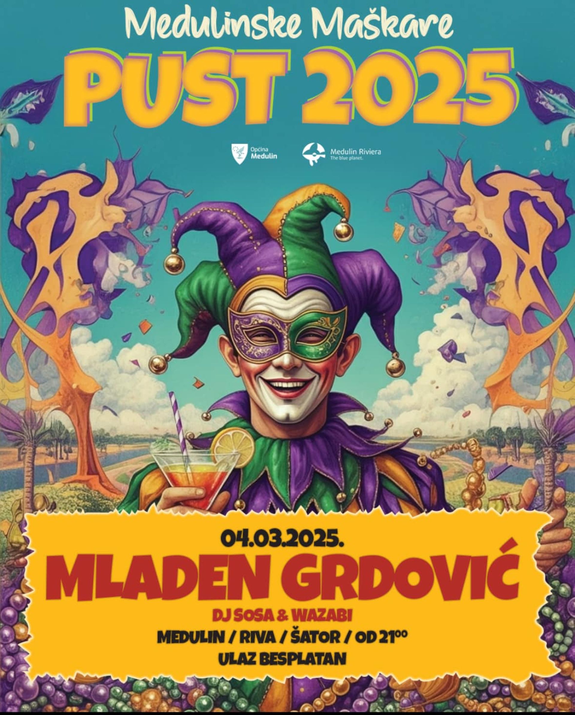 Medulinske i Vinkuranske maškare - paljenje pusta u Medulinu - 04.03. i koncert Mladena Grdovića