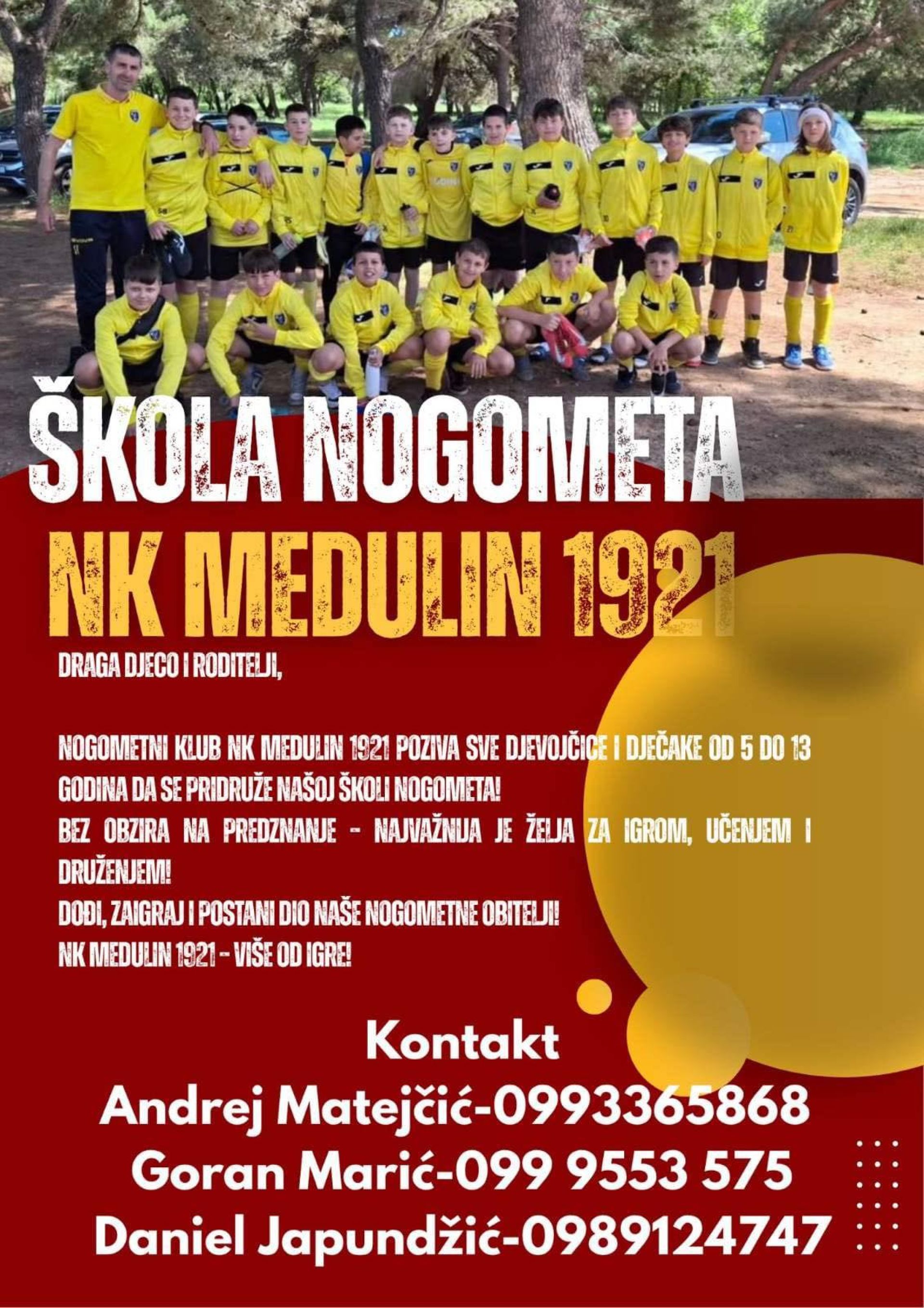 NK Medulin 1921 - poziv na upise u školu nogometa