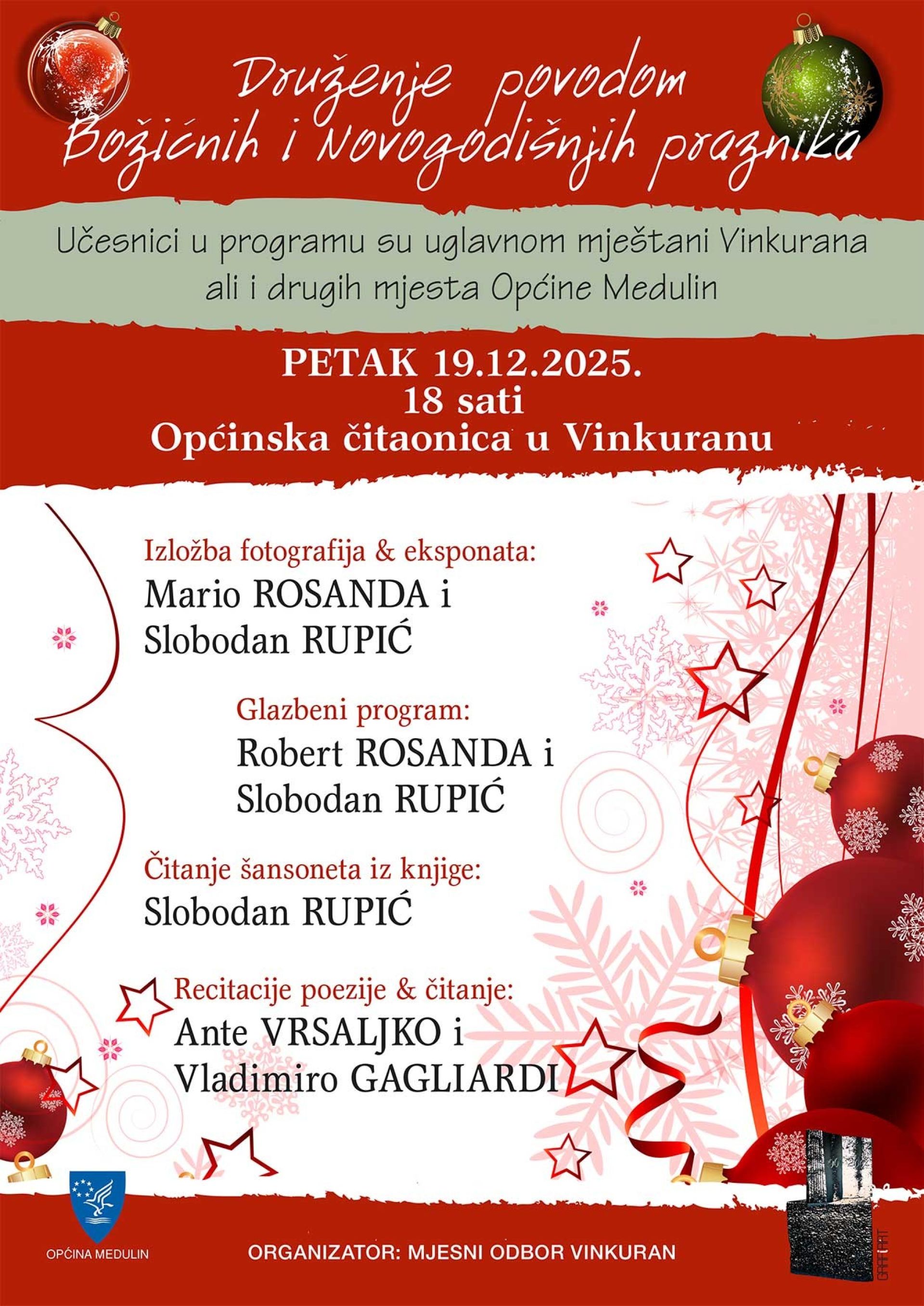 Ovog petka, 19.prosinca 2025. druženje u Vinkuranu povodom božićnih i novogodišnjih blagdana