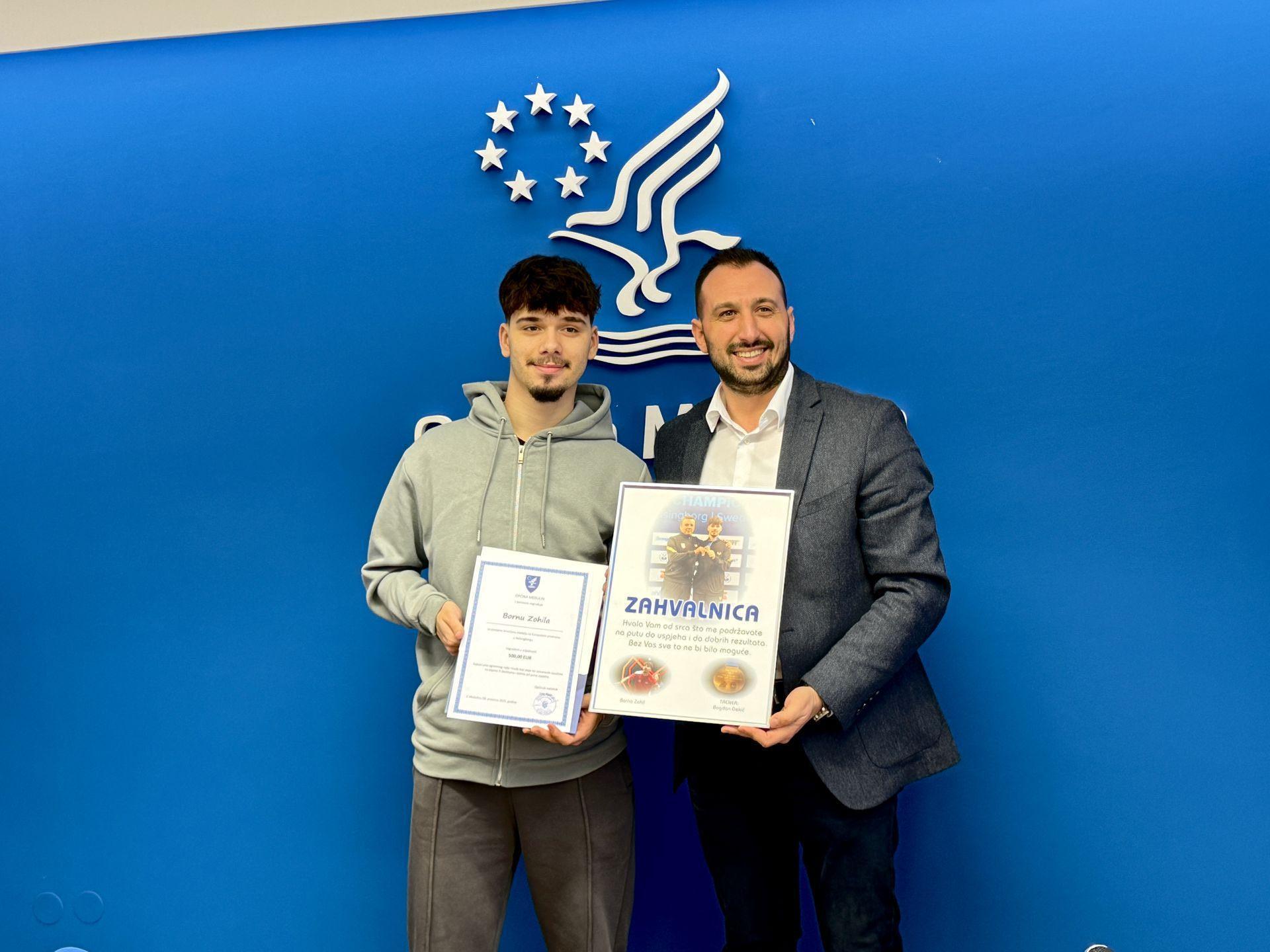 Općina Medulin nagradila Bornu Zohila za ostvareno treće mjesto na Europskom prvenstvu