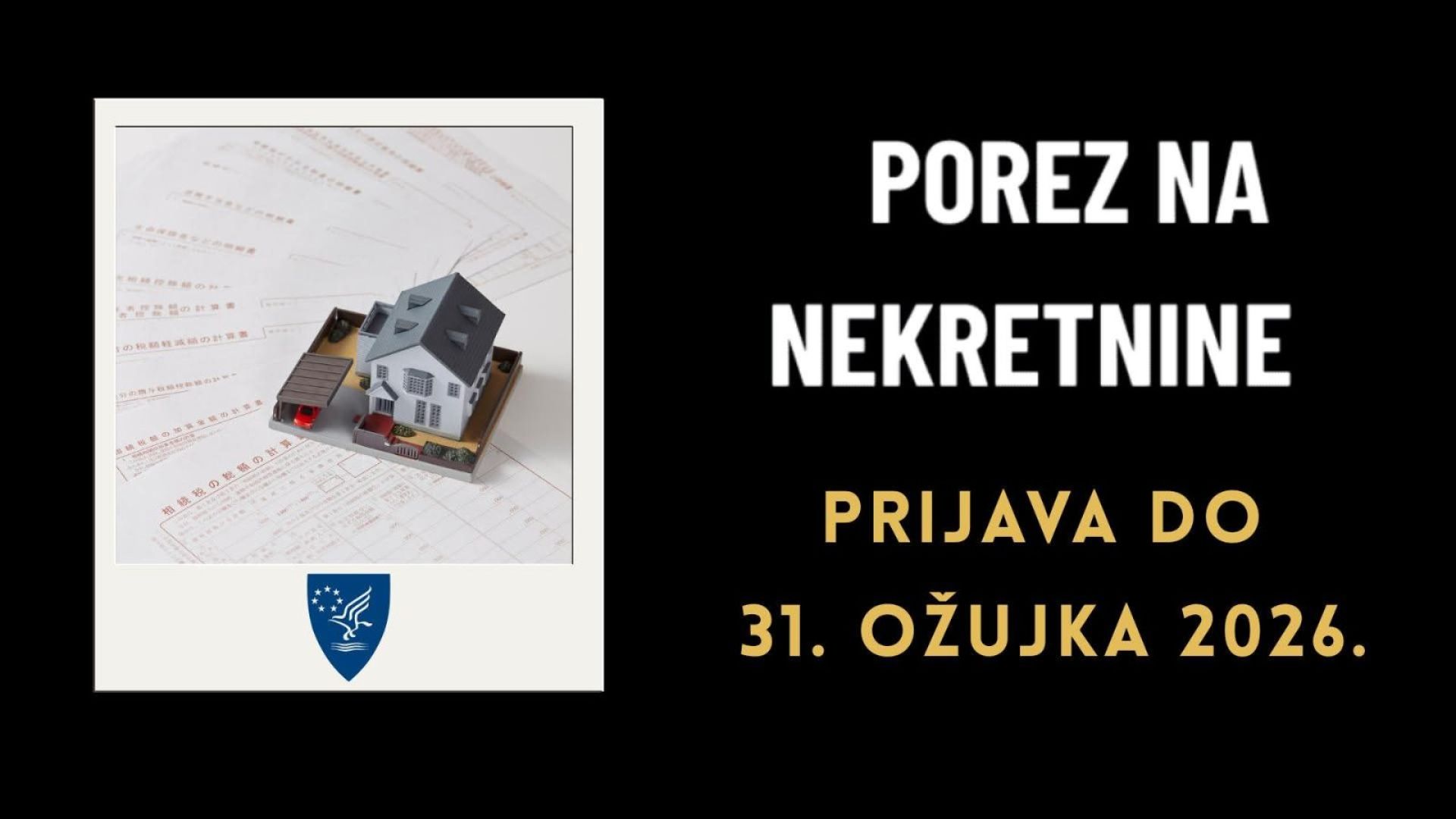 Javni poziv - za dostavu podataka za utvrđivanje Poreza na nekretnine za 2026. godinu do 31.03.2026. godine