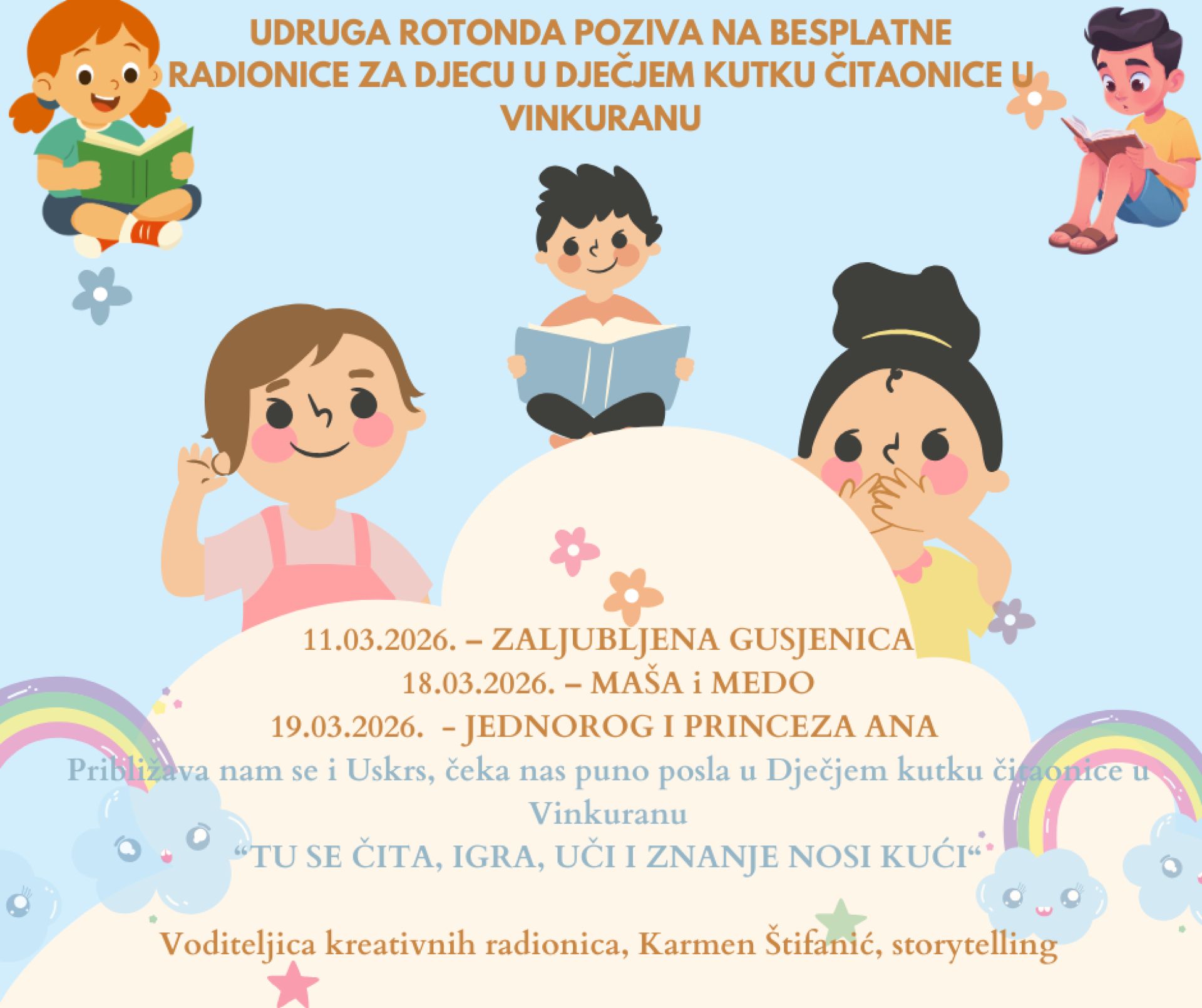 Udruga Rotonda poziva na besplatne radionice za djecu u Dječjem kutku čitaonice u Vinkuranu